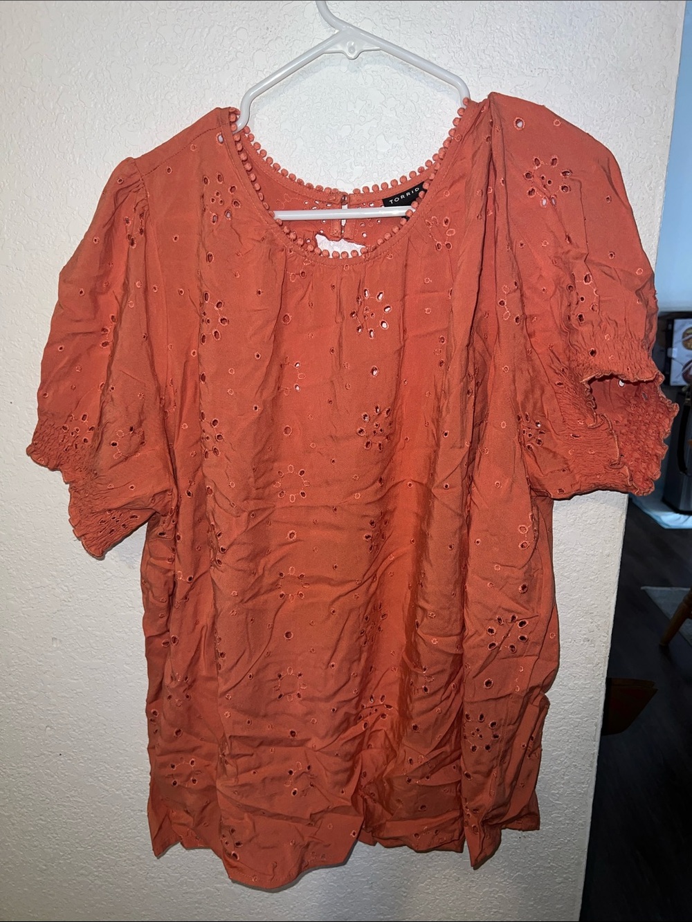 torrid burnt orange Eyelet Puff Sleeve Tunic